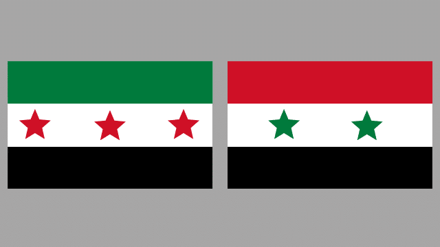 علم سوريا الحالي وعلم الثورة السورية (علم الاستقلال)